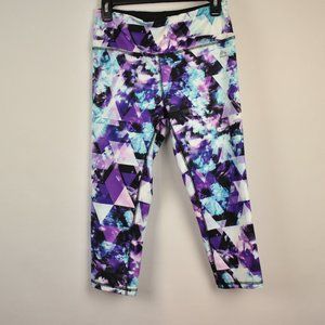RBX Purple and Blue Abstract Patterned Active Capris Length Leggings Size Medium
